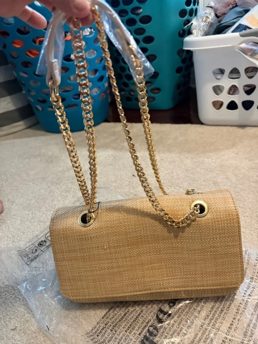 The Drop ratan shoulder bag gold chain NWT